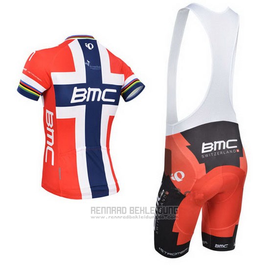 2014 Fahrradbekleidung BMC Champion Norwegen Blau und Rot Trikot Kurzarm und Tragerhose - zum Schließen ins Bild klicken